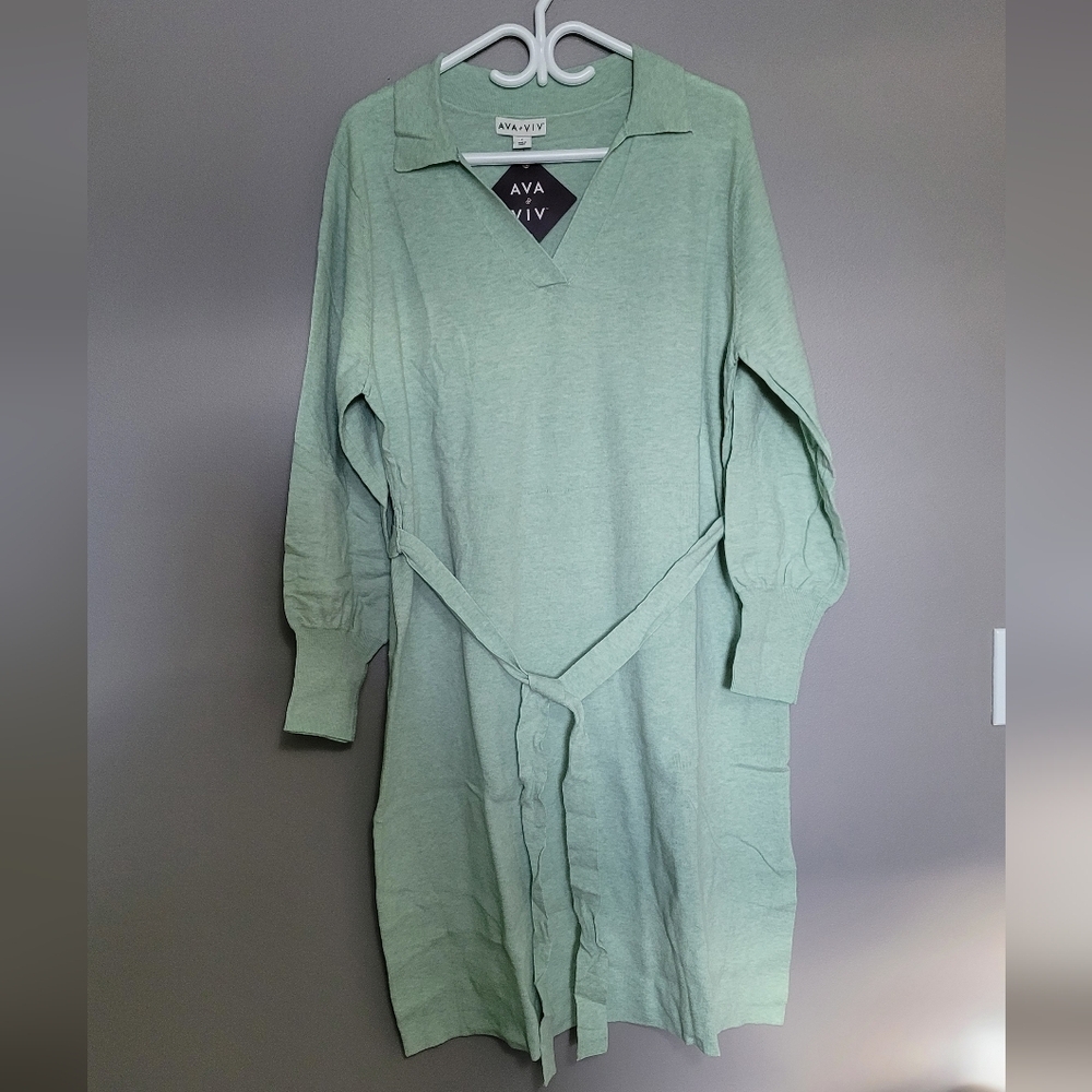 Ava & Viv Plus Size Mint Green Long Sleeve Sweater Dress Size 0X NWT